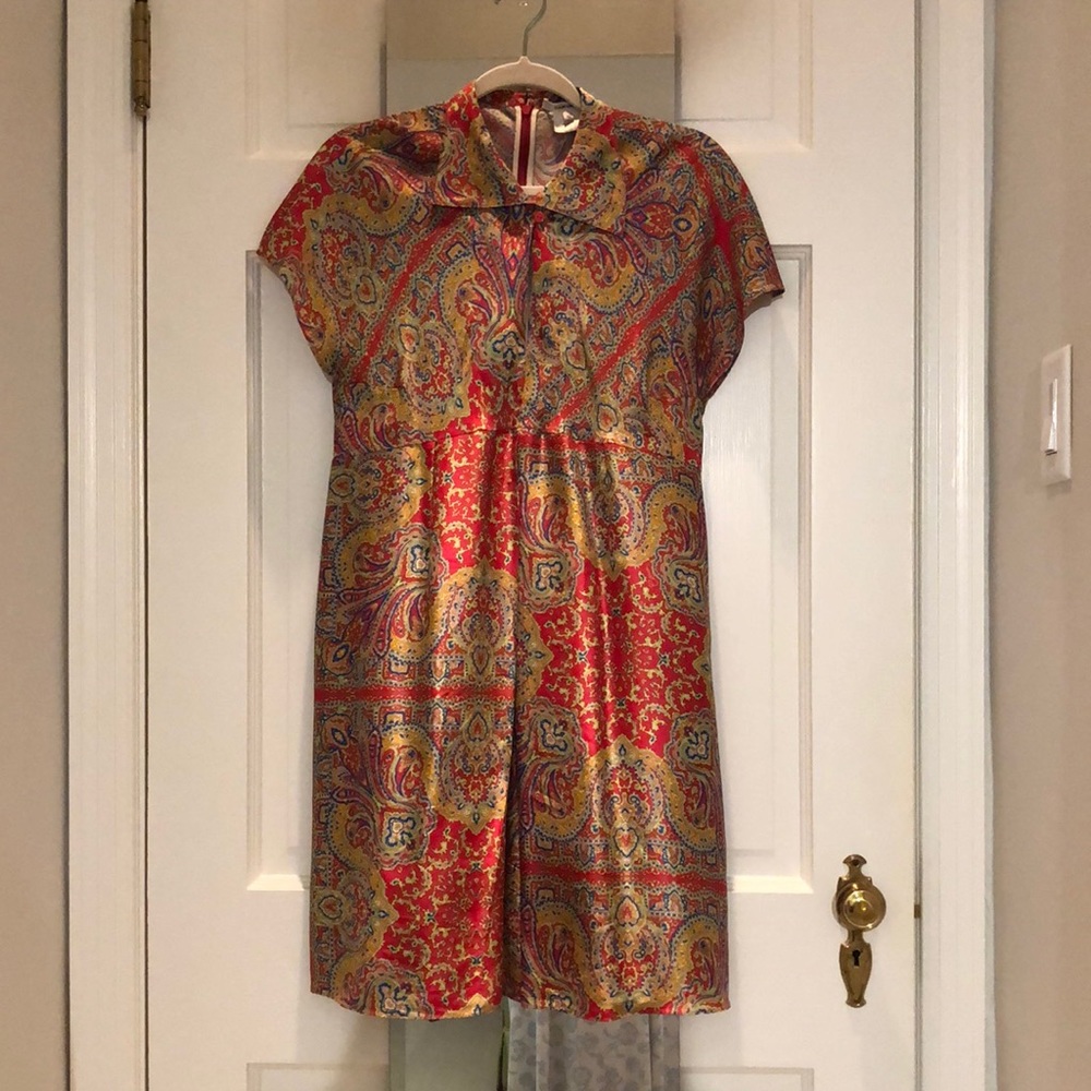 Carven Paisley Shantung A-Line Dress. French Size 42. Fits American 6-8.